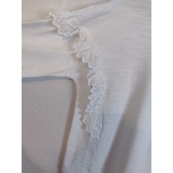 Crown & Ivy White Oversized Sweatshirt 100% Cotton Ruffle Eyelet Top Size M - Picture 3 of 11